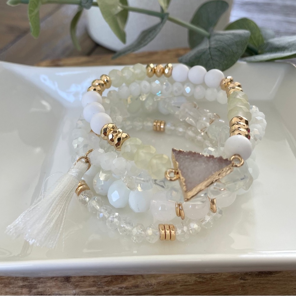 White Beaded Bracelet Stack